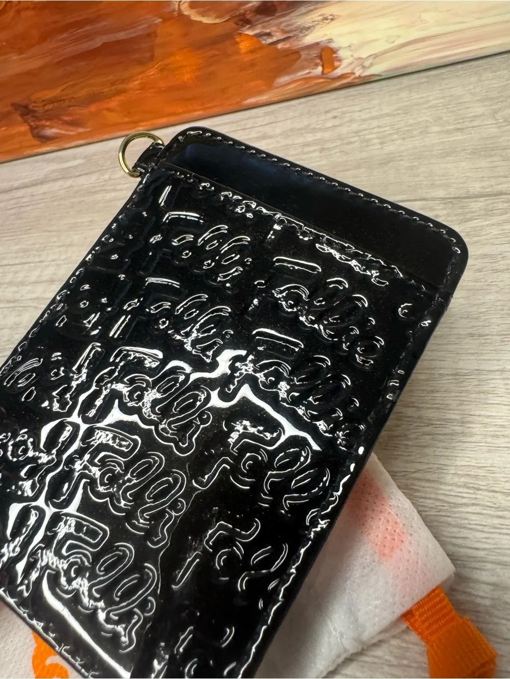 NWT Falli Follie Logomania Black Patent Card Holder ID Wallet